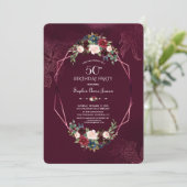 Invitation Royal Burgundy Floral Géométrique 50e anniversaire (Debout devant)