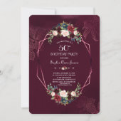 Invitation Royal Burgundy Floral Géométrique 50e anniversaire (Devant)