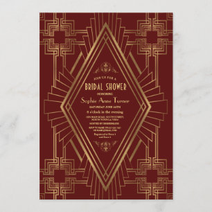 Invitation Royal Burgundy Gold Great Gatsby Fête des mariées