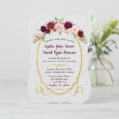 Invitation Royal Burgundy Gold Marsala Floral Mariage (Debout devant)