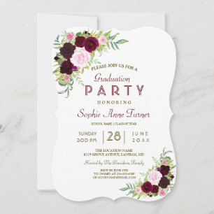 Invitation Royal Burgundy Marsala Floral Graduation Party