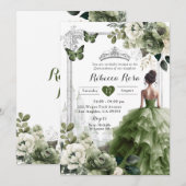 Invitation Royal Castle Princess Silver Sage Green 15 Años (Devant / Derrière)