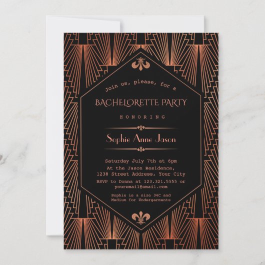 Invitation Royal Copper Black Great Gatsby Bachelorette (Devant)