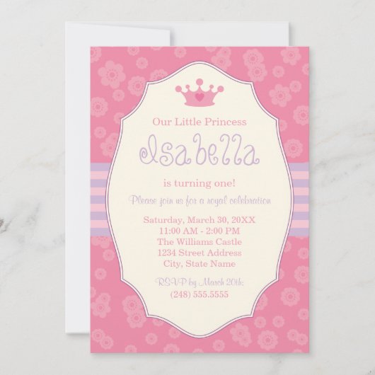 Invitation Royal Crown Pink Purple Princess Anniversaire (Devant)
