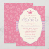 Invitation Royal Crown Pink Purple Princess Anniversaire (Devant / Derrière)