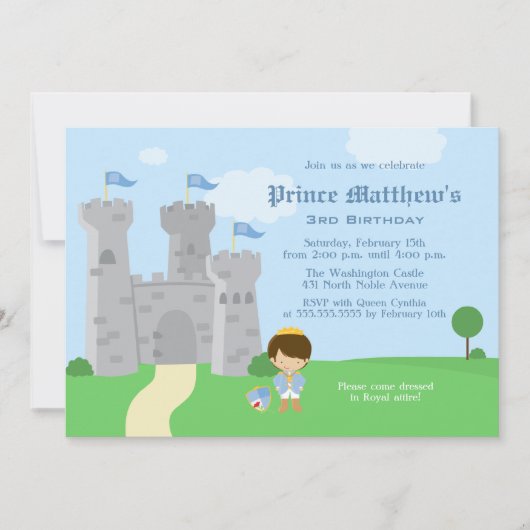 Invitation royal de fête d'anniversaire de garçons (Devant)