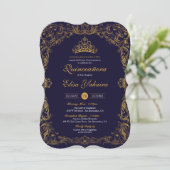 Invitation Royal Elegant Gold Navy Blue Fairytale Quinceanera (Debout devant)