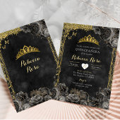 Invitation Royal Elegant or et Rose noir Quinceañera