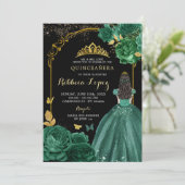 Invitation Royal Emerald Green Black Girl's Quinceañera (Debout devant)