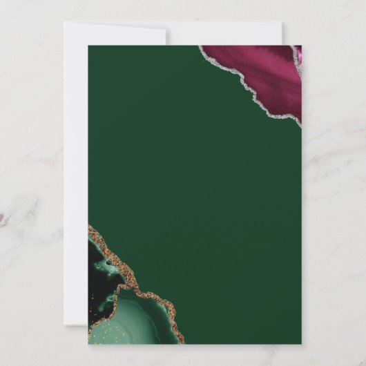 Invitation Royal Emerald Green Rose Agate Mariage (Dos)