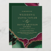 Invitation Royal Emerald Green Rose Agate Mariage (Devant / Derrière)