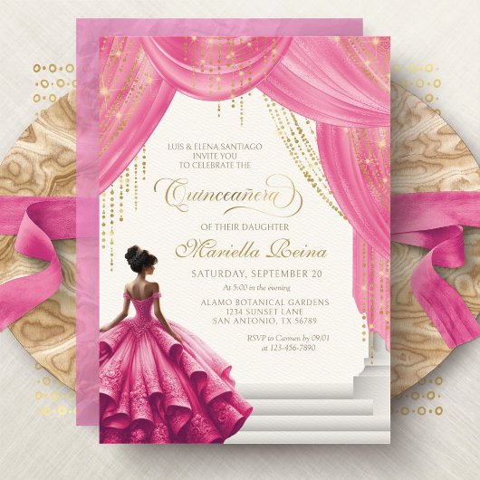 Invitation Royal Fairytale Hot Pink Quinceanera