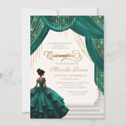 Invitation Royal Fairytale Vert Quinceanera (Devant)
