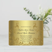 Invitation Royal Faux Gold Abstrait Peacock Wedding Invitatio (Debout devant)