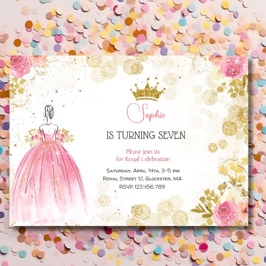Invitation Royal fête rose princesse anniversaire
