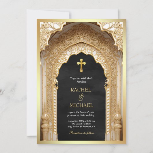 Invitation Royal Gold Arch Religieux Christian Mariage noir (Devant)