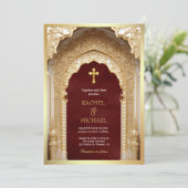 Invitation Royal Gold Arch Religieux Christian Maroon Mariage (Debout devant)