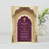 Invitation Royal Gold Arch Religieux Christian Plum Mariage (Debout devant)