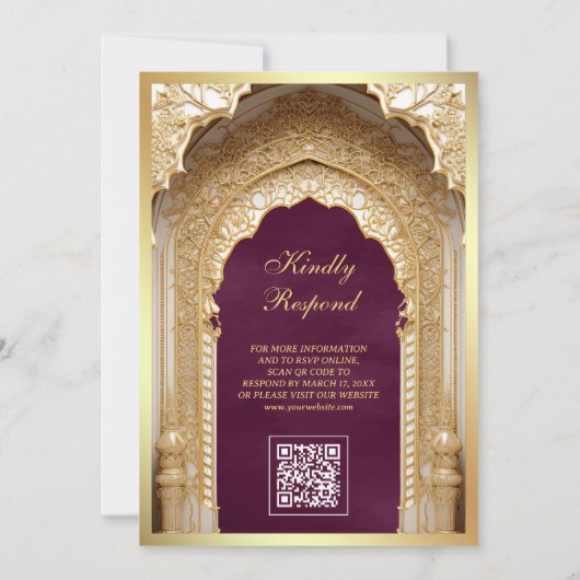 Invitation Royal Gold Arch Religieux Christian Plum Mariage (Dos)