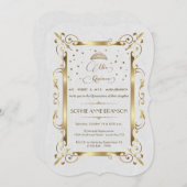 Invitation Royal Gold Art déco Mis Quince Script Quinceañera (Devant / Derrière)