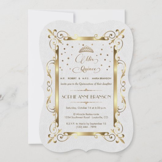 Invitation Royal Gold Art déco Mis Quince Script Quinceañera (Devant)