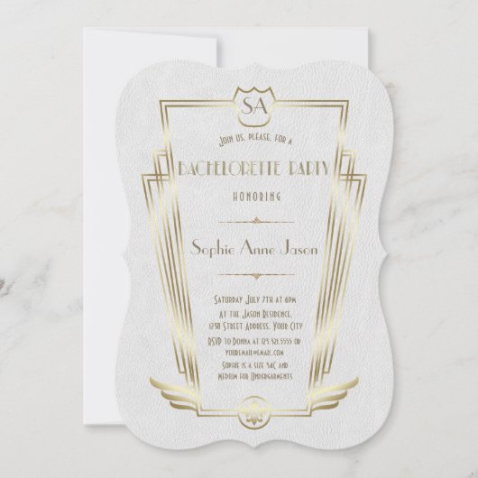Invitation Royal Gold Art Déco Monogram Bachelorette Party (Devant)