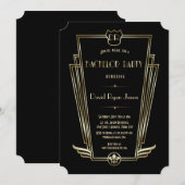 Invitation Royal Gold Art Déco Monogramme Enterrement de Vie  (Devant / Derrière)