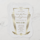 Invitation Royal Gold Art Déco Monogramme Mariage blanc Invit (Devant / Derrière)