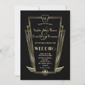Invitation Royal Gold Art Déco Monogramme Noir Mariage Invita (Devant)