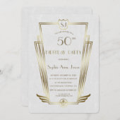 Invitation Royal Gold Art Déco Monogramme White Birday Party (Devant / Derrière)