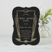 Invitation Royal Gold Black Art Déco Monogramme Sweet 16 Invi (Debout devant)