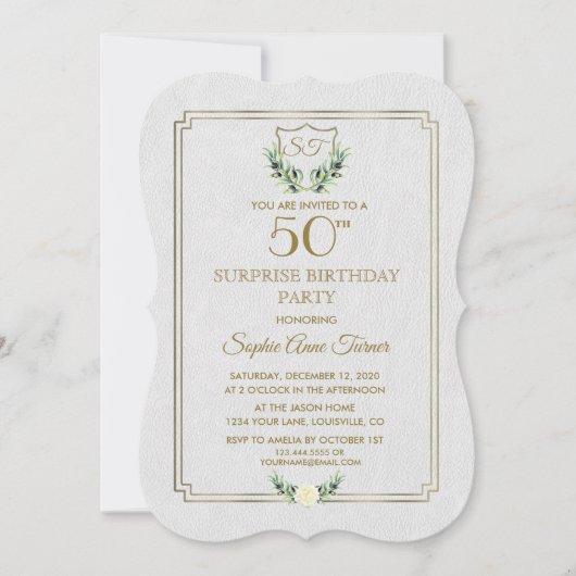 Invitation Royal Gold Crest Lush Greenery 50e fête d'annivers (Devant)