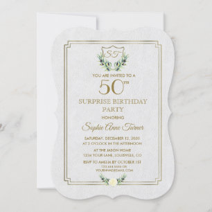 Invitation Royal Gold Crest Lush Greenery 50e fête d'annivers