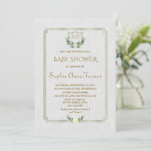 Invitation Royal Gold Crest Lush Greenery Baby shower Invitat (Debout devant)
