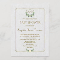 Royal Gold Crest Lush Greenery Baby shower Invitat