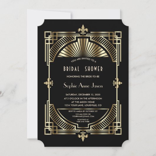Invitation Royal Gold Fleur-de-lis Great Gatsby Fête des mari (Devant)