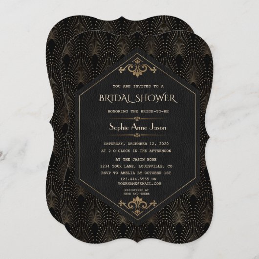 Invitation Royal Gold Great Gatsby Art Déco Fête des mariées (Devant / Derrière)