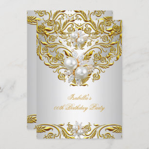 Invitation Royal Gold sur White Pearl Élégante fête d'anniver