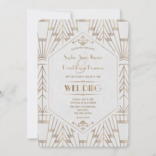 Invitation Royal Gold White Great Gatsby 1920 Mariage (Devant)