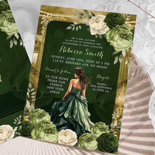 Invitation Royal Grand Palace Sage & Hunter Green Mis Quince
