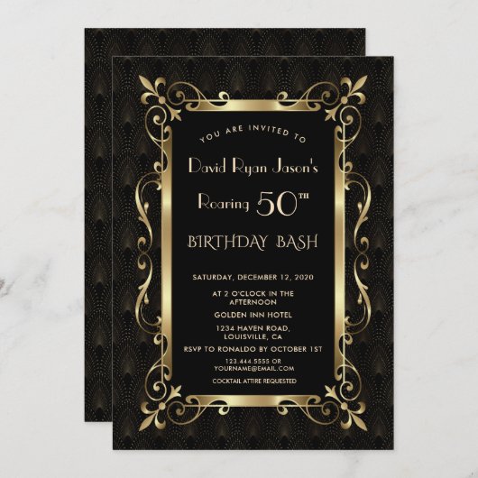 Invitation Royal Great Gatsby Roaring 50e anniversaire Bash (Devant / Derrière)