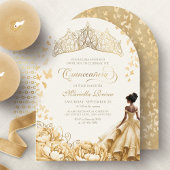 Invitation Royal Jaune Couronne or Florale Quinceanera