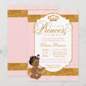 Invitation Royal Little Princess Baby shower rose et or (Devant / Derrière)