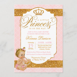 Invitation Royal Little Princess Baby shower rose et or