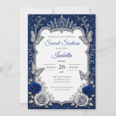Invitation Royal Luxe Bleu Argent Sweet 16 (Devant)