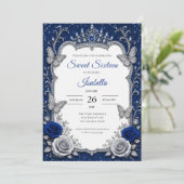 Invitation Royal Luxe Bleu Argent Sweet 16 (Debout devant)