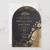 Invitation Royal Luxural Golden Floral Mariage d'arc islamiqu (Devant)
