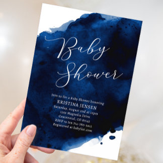 Invitation Royal Majestic Blue Watercolor Baby shower