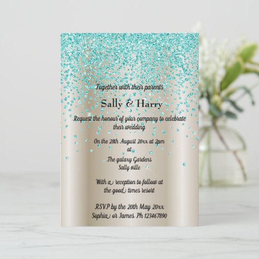 Invitation Royal Mint Diamonds mariage cristal vert or (Debout devant)