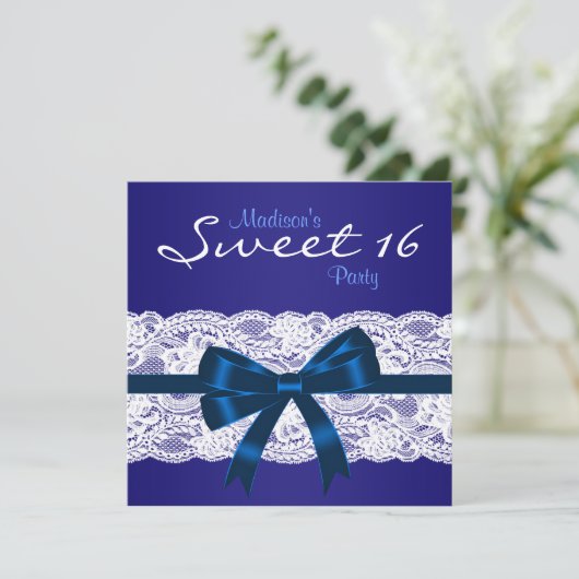 Invitation Royal Navy Bleu Blanc dentelle Bleu Doux 16 Parti (Debout devant)